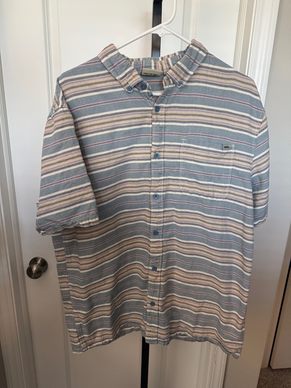 Vans Men's Short-Sleeve Button-Up Shirt - Light Blue & Cream Stripes